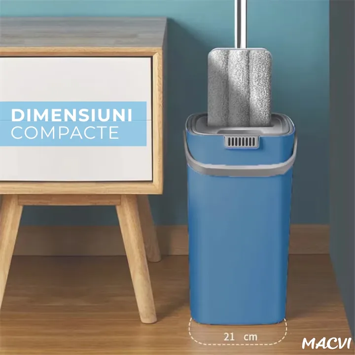 Set curatare Macvi® cu mop plat si galeata cu sistem de stoarcere, scurgere cu dop, coada telescopica si 2 lavete microfibra rezerva - imagine 4