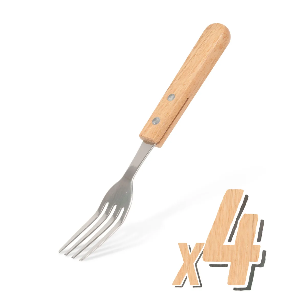 Vile pentru gratar, set 4 bucati, manere lemn, capete inox, rezistente, usor de folosit