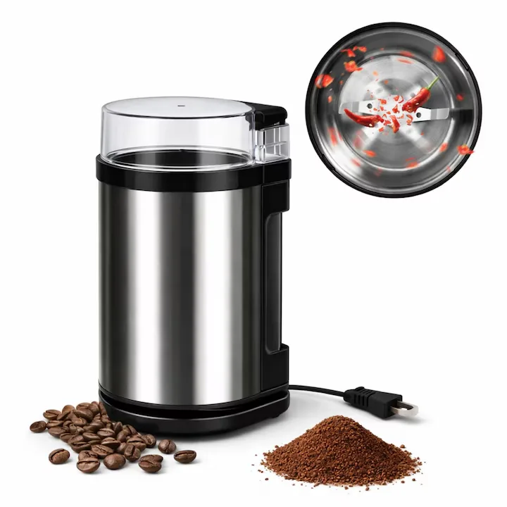 Rasnita Electrica de Cafea Macvi®, 180W, Cutite din Otel Inoxidabil, Capacitate 75 g, Macinare Rapida si Uniforma