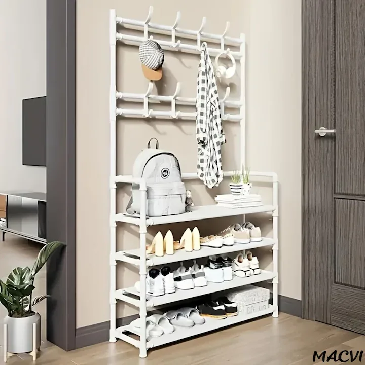 Cuier multifunctional Macvi® pentru haine si incaltaminte, 171x80x26.5 cm, material durabil, design ergonomic si modern, negru - imagine 2