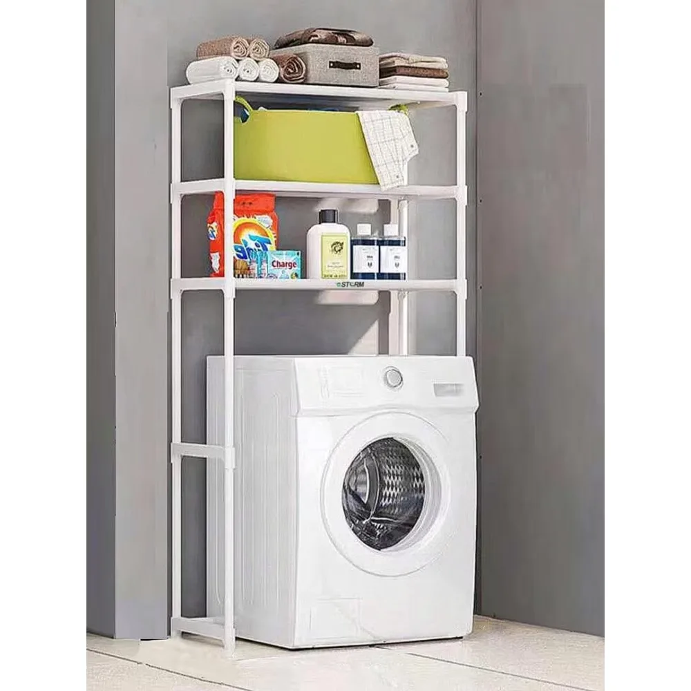 Raft modular Macvi® cu 3 polite pentru deasupra masinii de spalat, 63.5 x 30 x 154 cm, suport depozitare spatiu redus, Alb