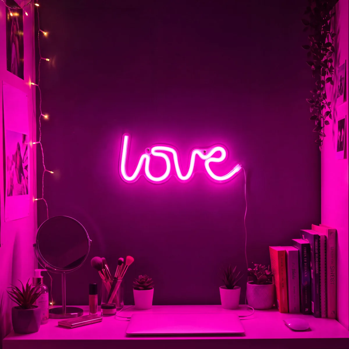Lampa decorativa LED neon Love, 120 LED-uri, roz/mov, USB sau 3 x AA, 2W - imagine 2