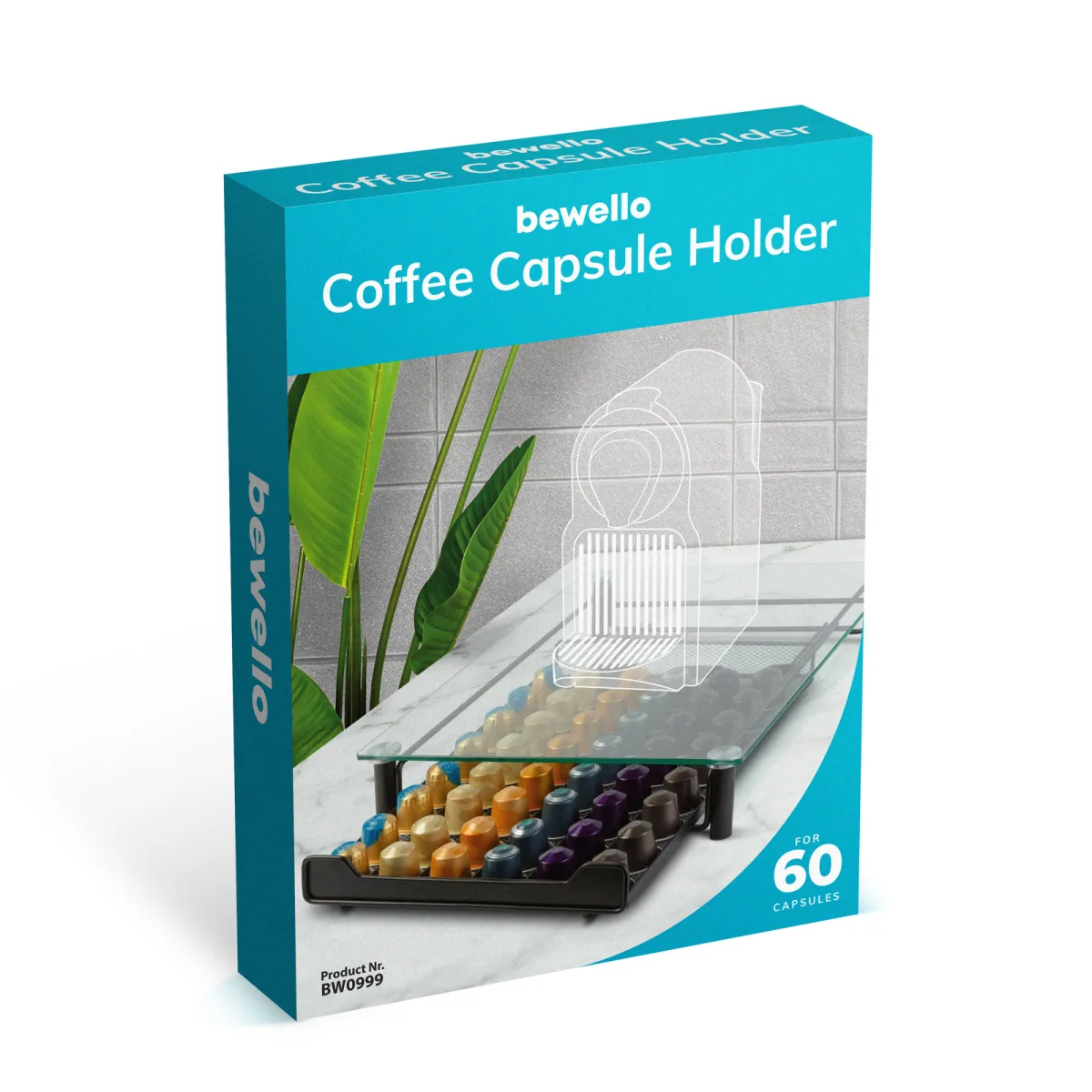 Suport capsule cafea Nespresso 60 capsule, metal cu sertar si blat sticla, negru mat, organizator espressor - imagine 4