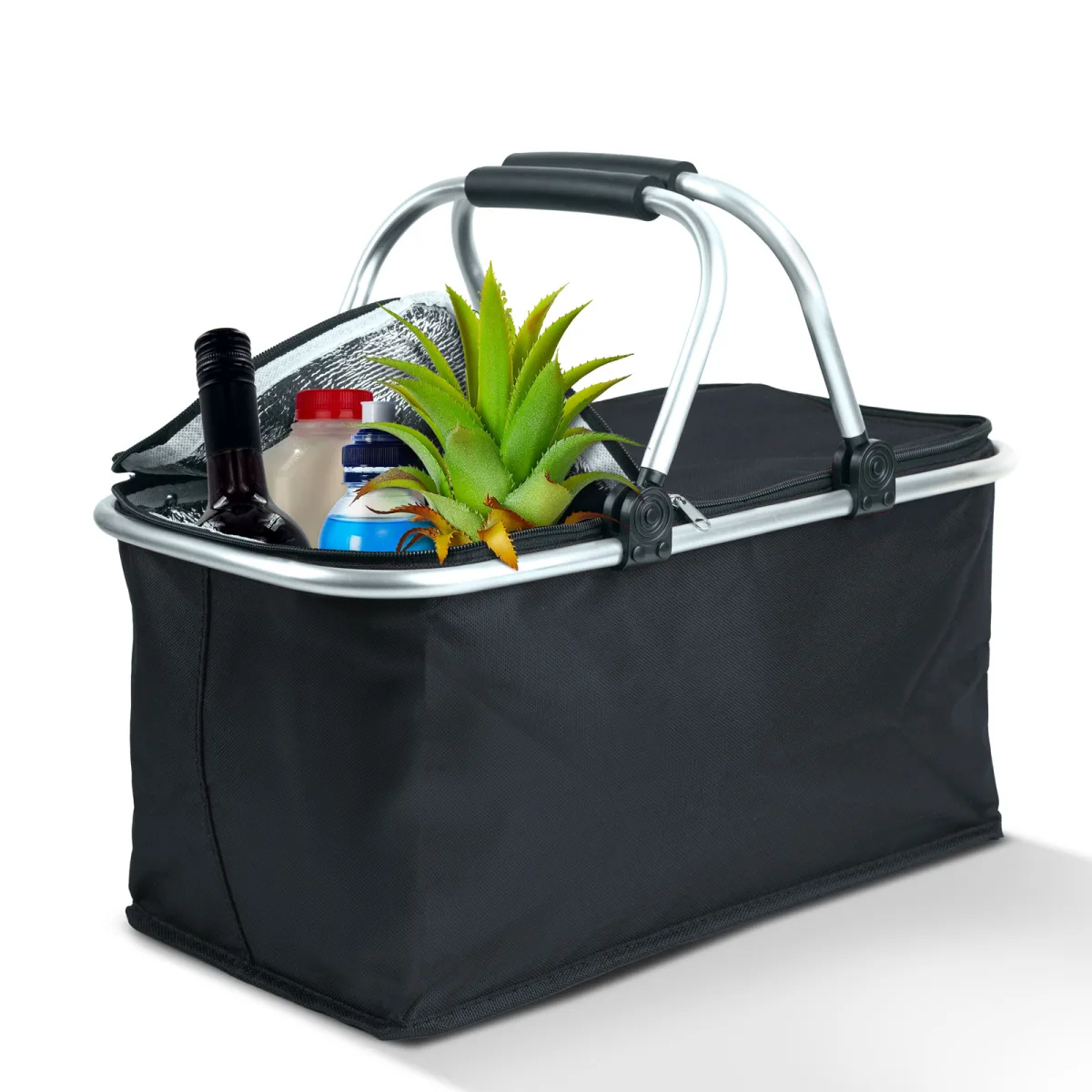 Cos termo pliant, 21L, 49x28x25 cm, negru, ideal pentru cumparaturi si alimente