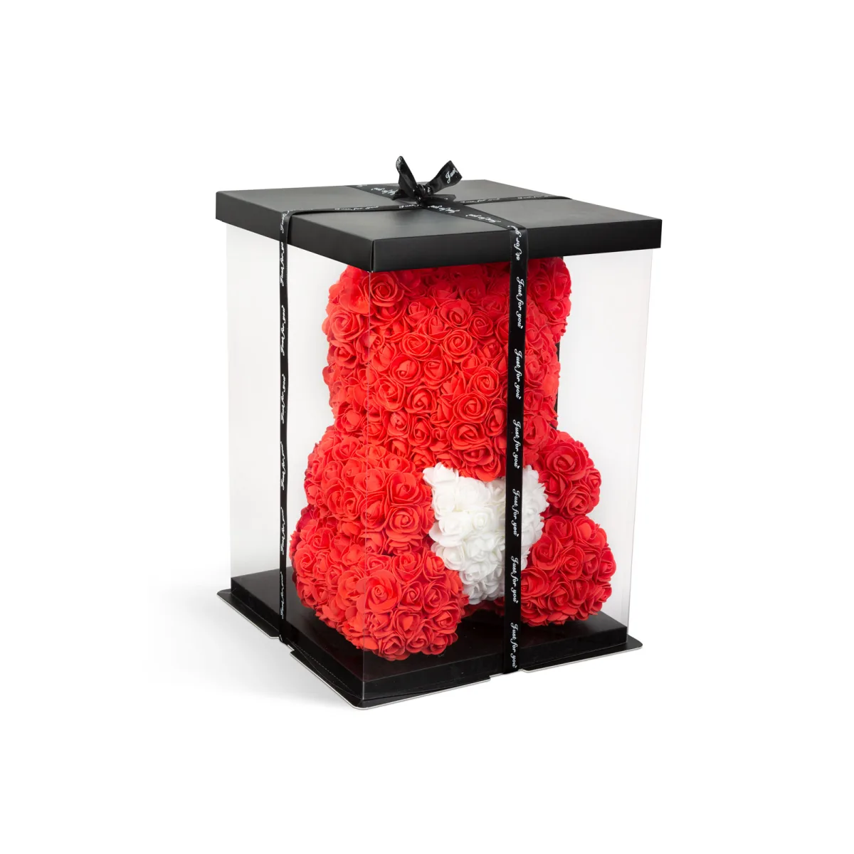 Urs din trandafiri, 25 cm, cadou, decor, rosul, ursulet, rose bear, plastic - imagine 2