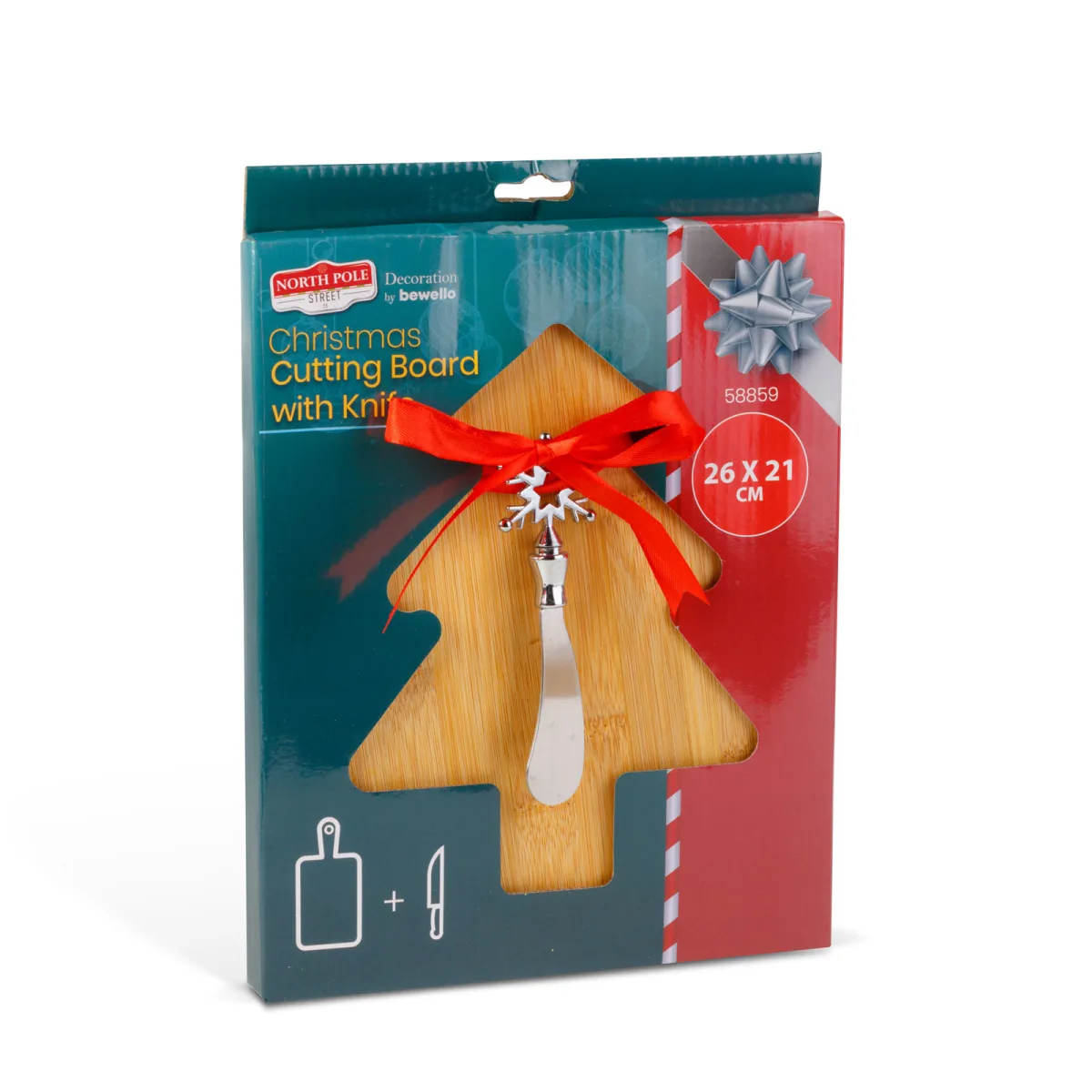 Set tocator de Craciun din lemn de pin cu cutit, forma brad, 26 x 21 cm - imagine 5