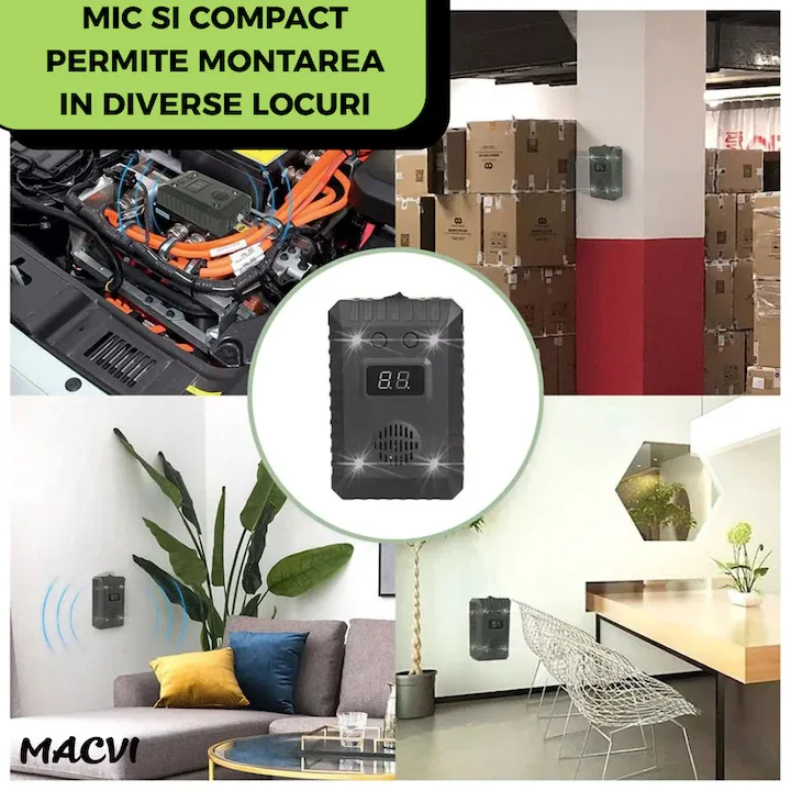 Dispozitiv Antirozatoare Ultrasonic Macvi® SJZ-021, 9-65kHz, cu LED si Display, Alimentare 5-24V, Functioneaza cu Baterii sau Auto - imagine 3