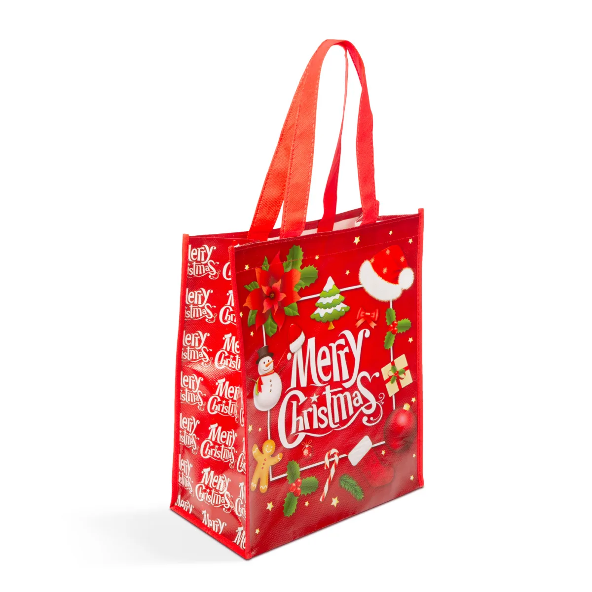 Geanta Craciun,  model Merry Christmas 27 x 33 x 12 cm, rosie