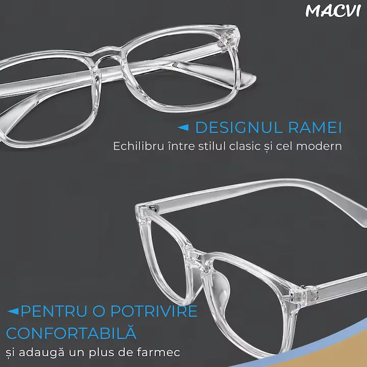 Ochelari Protectie Calculator Macvi® Anti Lumina UV400 Albastra, Anti Reflexie, Unisex, Transparent pentru Telefon, Laptop, Gaming - imagine 4