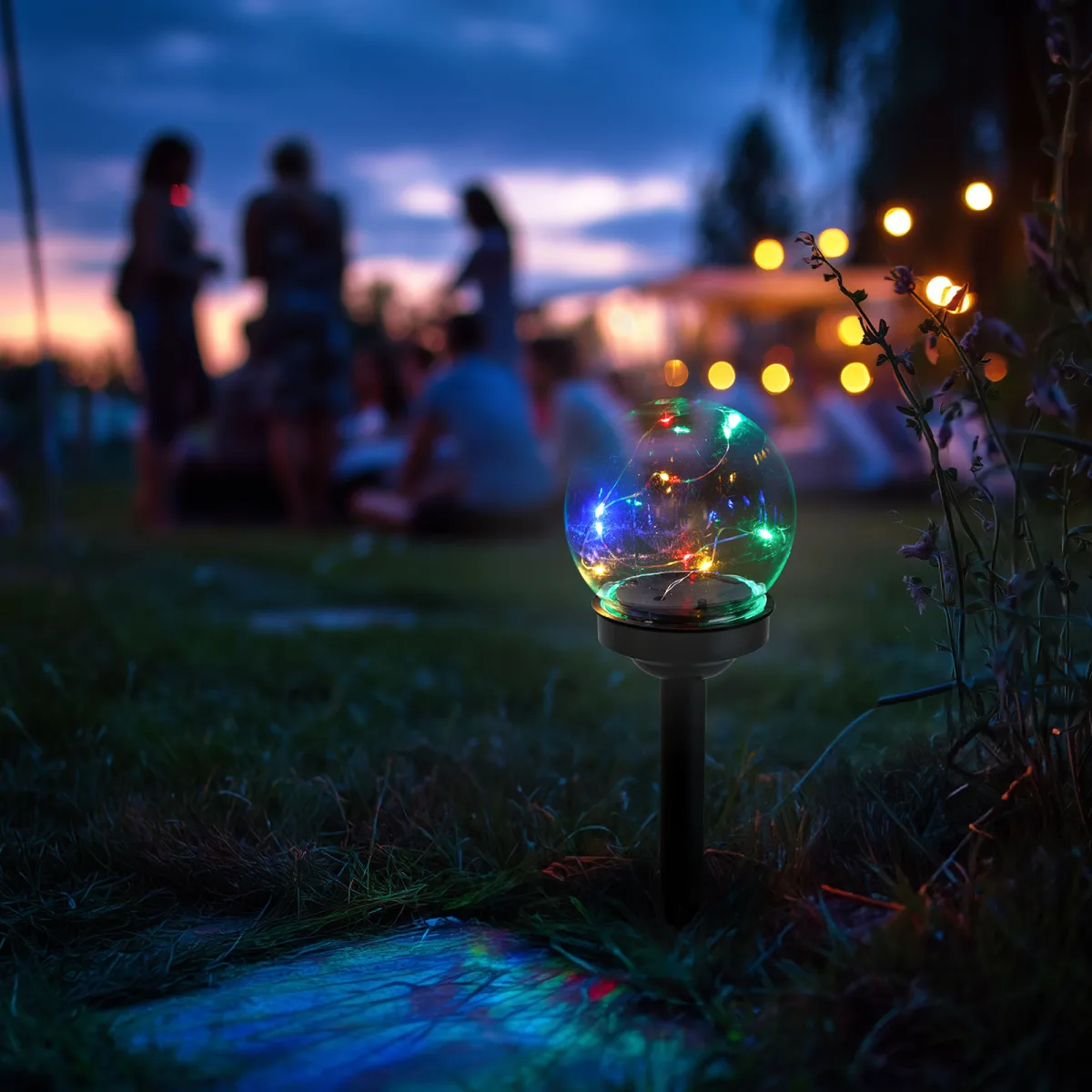 Lampa solara LED sferica colorata, cu tarus, iluminat gradina, aprindere automata, decor exterior