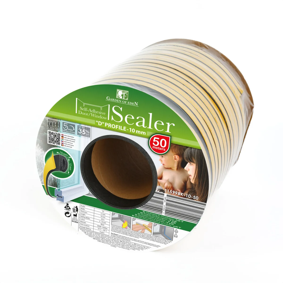 Banda etansare autoadeziva usi si ferestre, profil D, EPDM, 12 x 10 mm, 50 m, negru