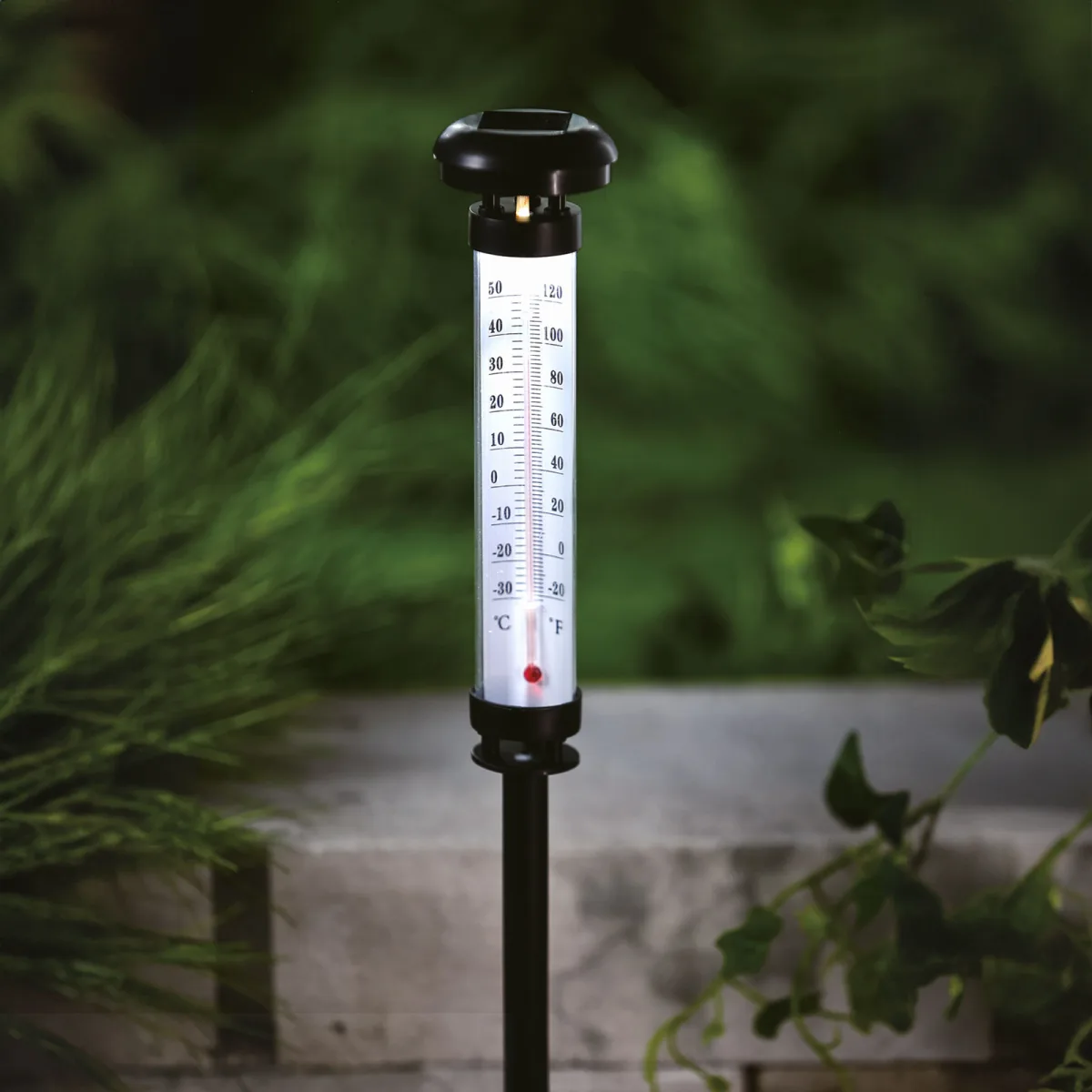 Termometru solar gradina, LED alb rece, 6.3 x 44.5 cm, indicator temperatura exterior