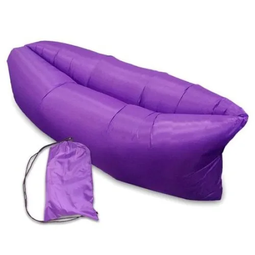 Saltea gonflabila tip sezlong Lazybag Macvi®, material rezistent, umflare fara pompa, pentru plaja/picnic/camping, rucsac de depozitare, 190 x 70 cm,,Mov