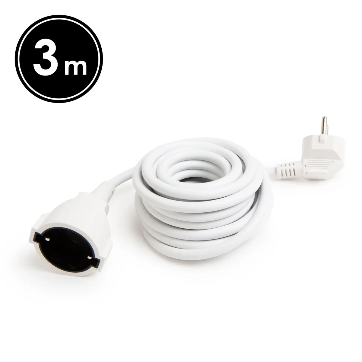 Prelungitor electric 3m alb, 16A 250V, cablu gros 3x1.5mm, stecher 90 grade, uz casnic