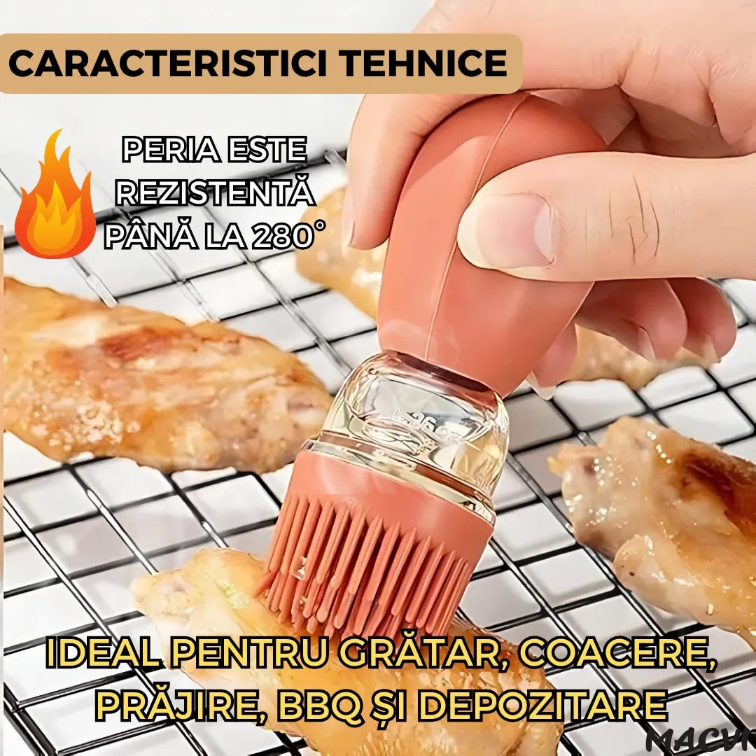 Sticla pentru ulei Macvi® cu pensula din silicon, scala precisa, rezistenta la caldura, usor de curatat, ideala pentru gatit, copt si grill, Multicolor - imagine 2