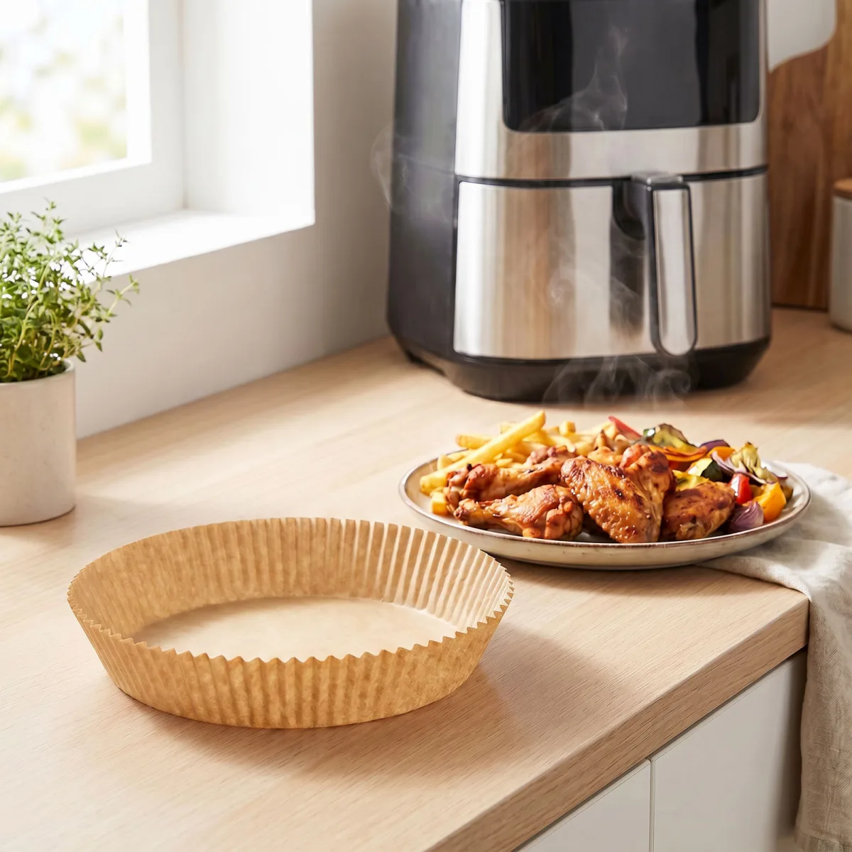 Hartie de copt air fryer rotunda 23 cm, 50 buc, antiaderenta, rezistenta 220°C