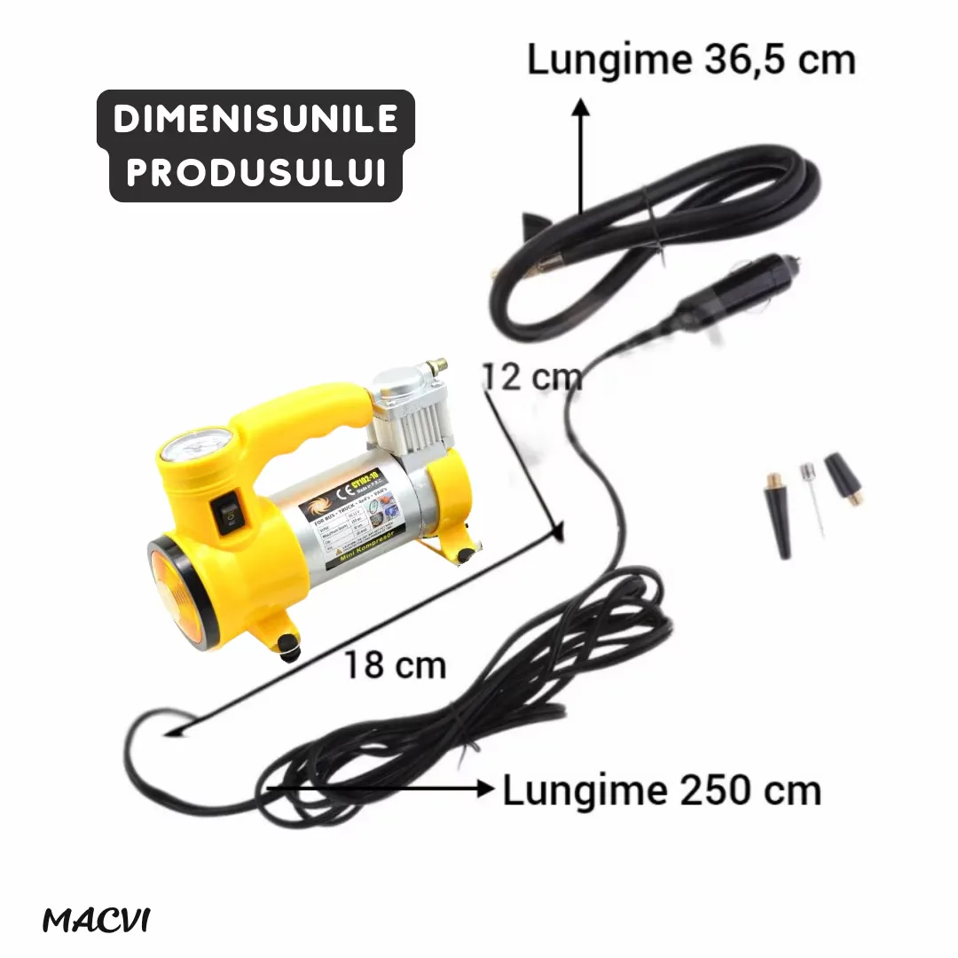 Compresor Auto Macvi® FOXMAG24, 12V, 150 PSI, 35L/min, Galben ,Putere si Eficienta pentru Vehicule Mari - imagine 3