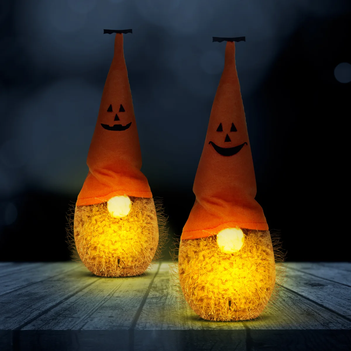 Spiridus Halloween LED 20 cm, decor luminos, textil, lumina alb cald