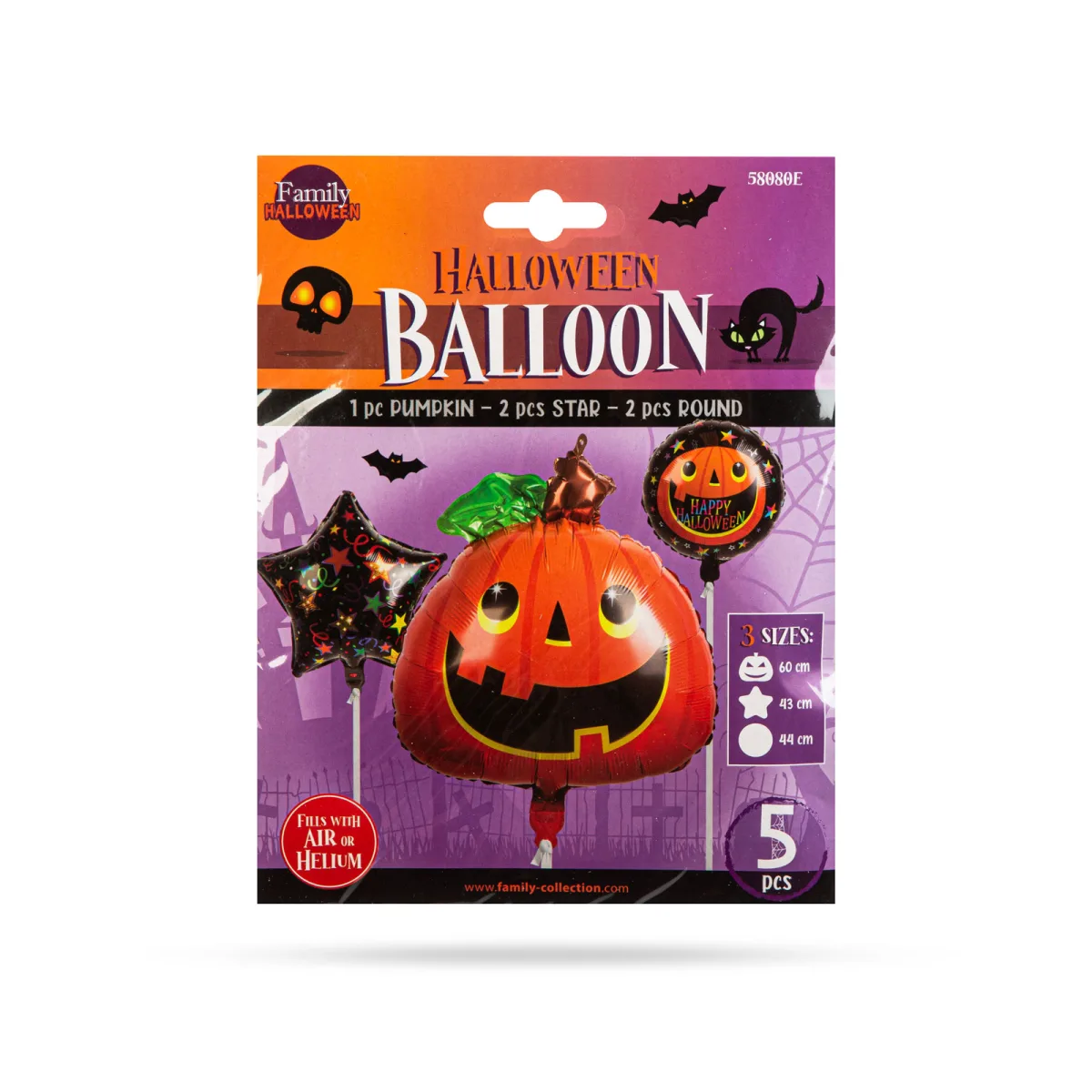 Set baloane Halloween dovleac folie, 5 buc, 50x60 cm, umplere aer sau heliu - imagine 2