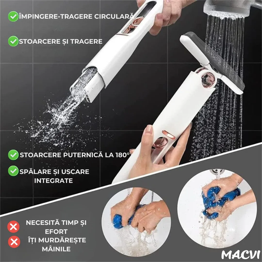 Mini Mop Macvi® pentru Curatarea Suprafetelor si Geamurilor, Sistem de Storcere Buretel, Rotativ, Portabil, 29 cm, Alb - imagine 4