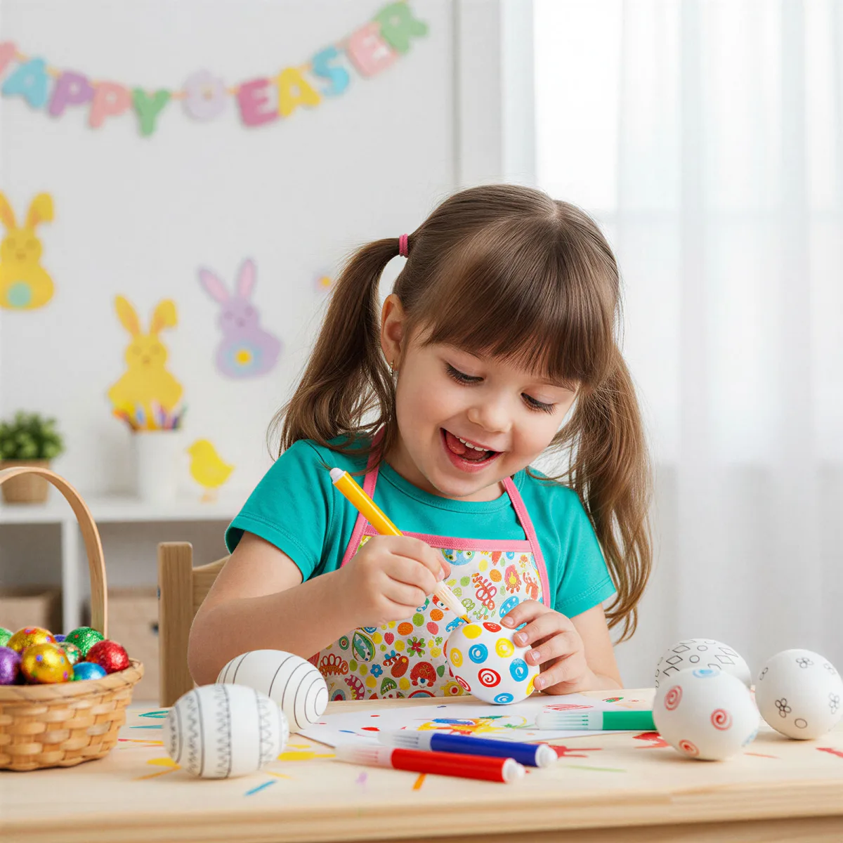 Set Decorare Oua de Paste cu Carioci, 6 Oua, Activitate Creativa pentru Copii