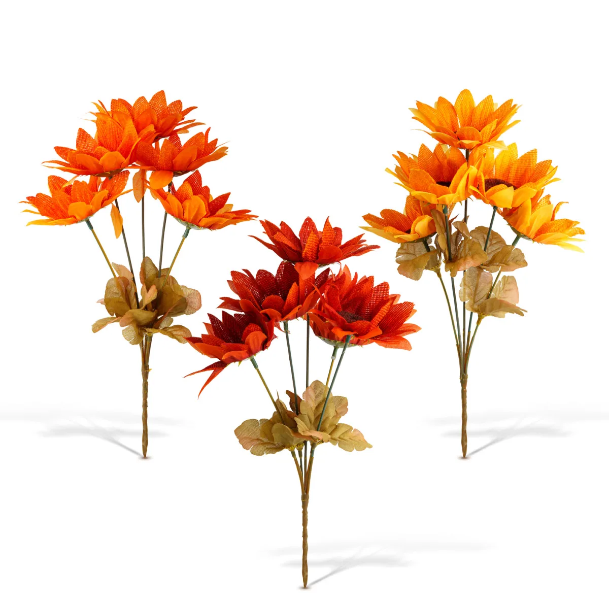 Decoratiune floarea soarelui, 35 cm, flori artificiale toamna, 5 capete, culori galben/portocaliu/rosu - imagine 2
