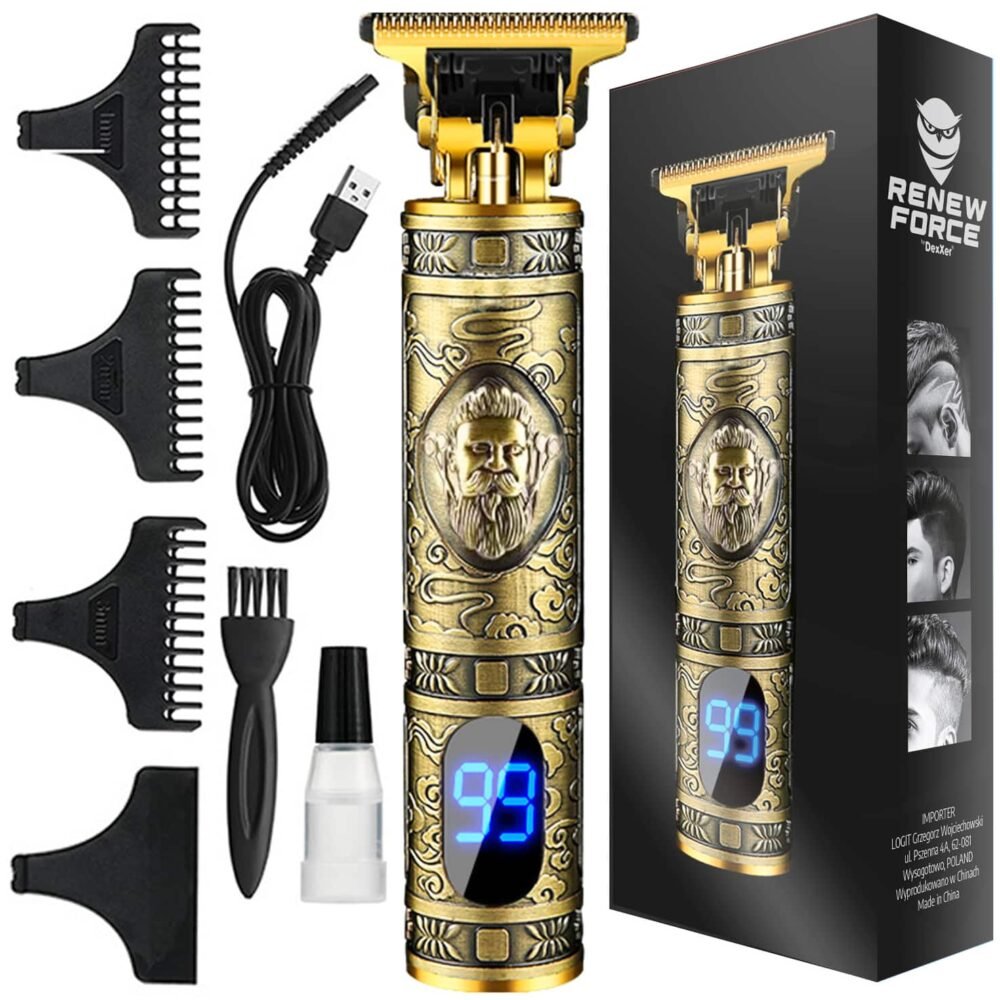 trimmer profesional de tuns barba sau parul, lama din titan + ceramica, cu acumulator, accesorii incluse, model woodman t9 1 Trimmer Profesional de tuns barba sau parul, lama din titan + ceramica, cu acumulator, accesorii incluse, model Woodman T9