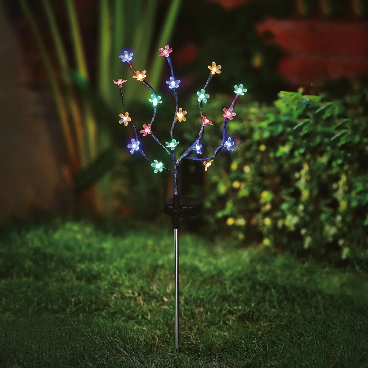 Lampa solara gradina, floare, 20 LED colorate, 65 cm, decor alei/terasa, IP44