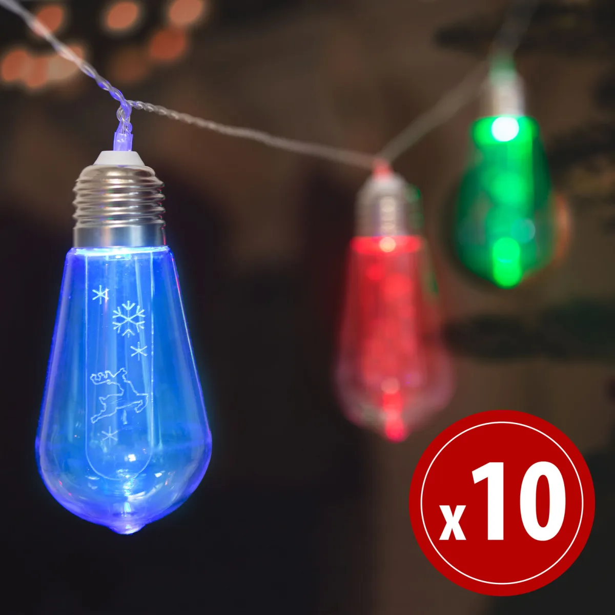 Sir 10 LED-uri, bec clasic, color, 1,9 m, 2 x AA, decor Craciun, ghirlanda luminoasa