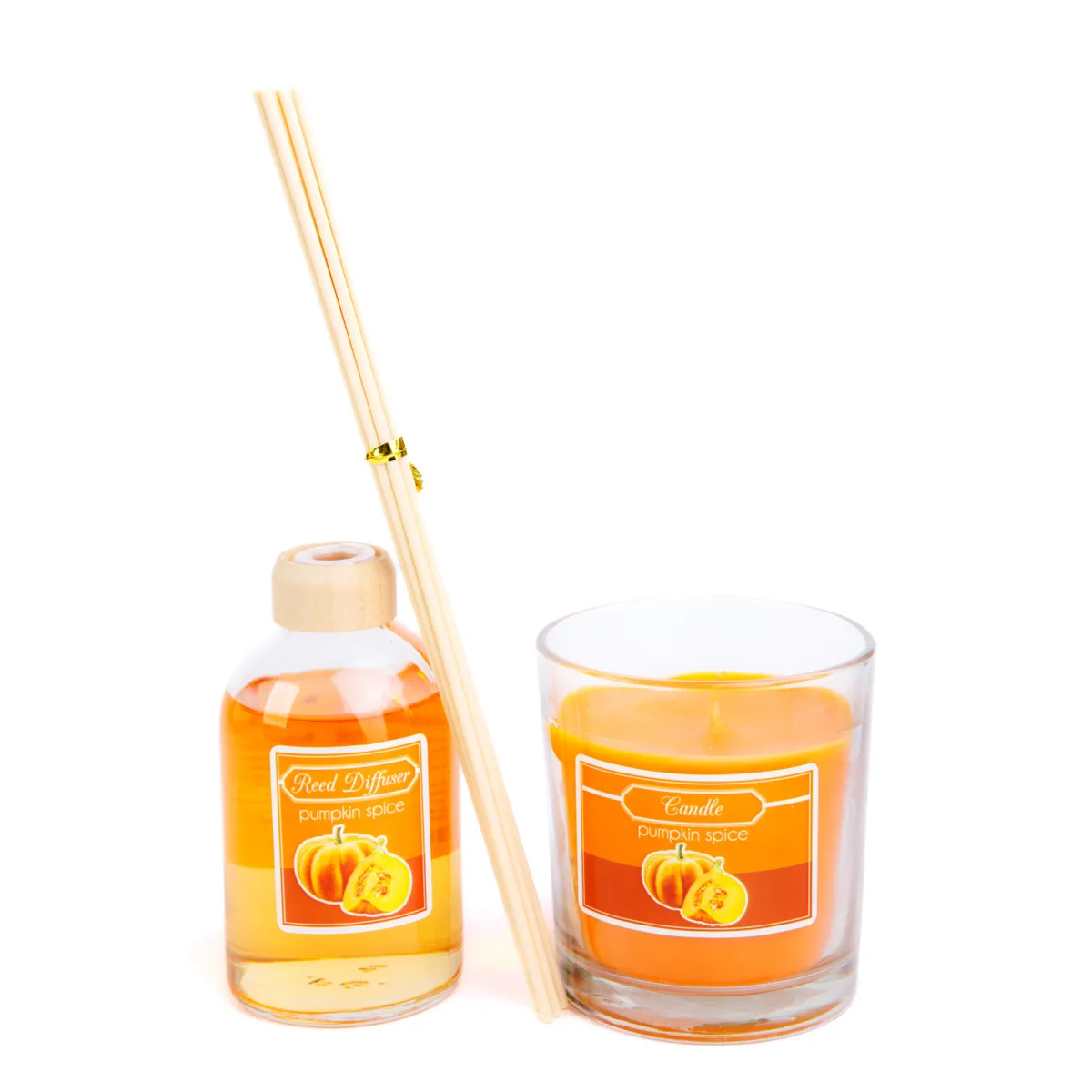 Set lumanare parfumata si difuzor betisoare, aroma dovleac, 120 g + 100 ml - imagine 3