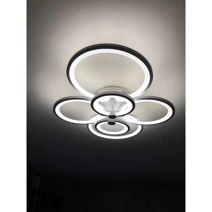 Lustra LED Smart Macvi® 6 Cercuri 160W Telecomanda Aplicatie Telefon Dimabila Lumina Calda Rece Neutra 70x58 cm - imagine 4