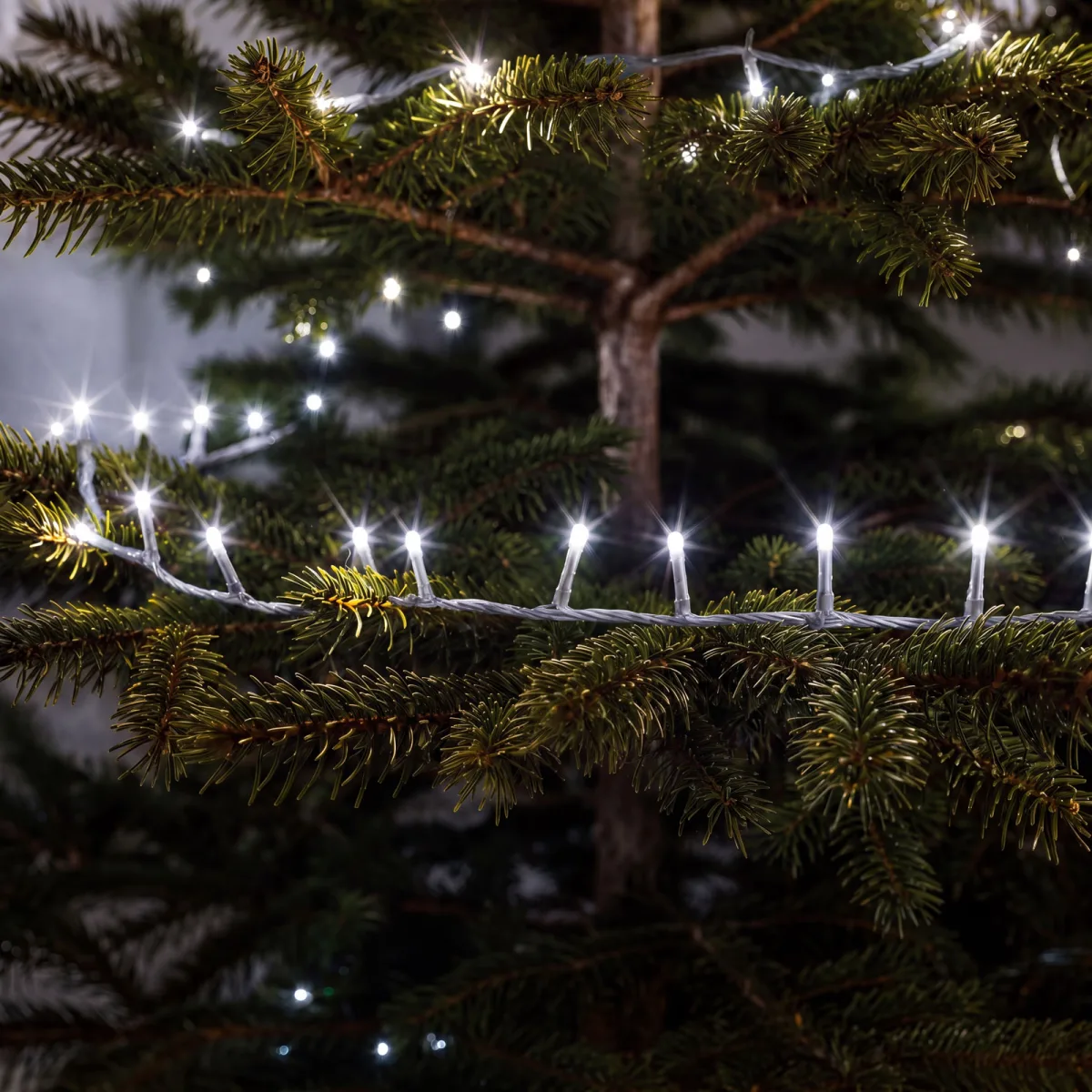 Instalatie de Craciun 50 m, 1000 LED alb rece, 8 jocuri lumini, timer, IP44, cablu transparent - imagine 4