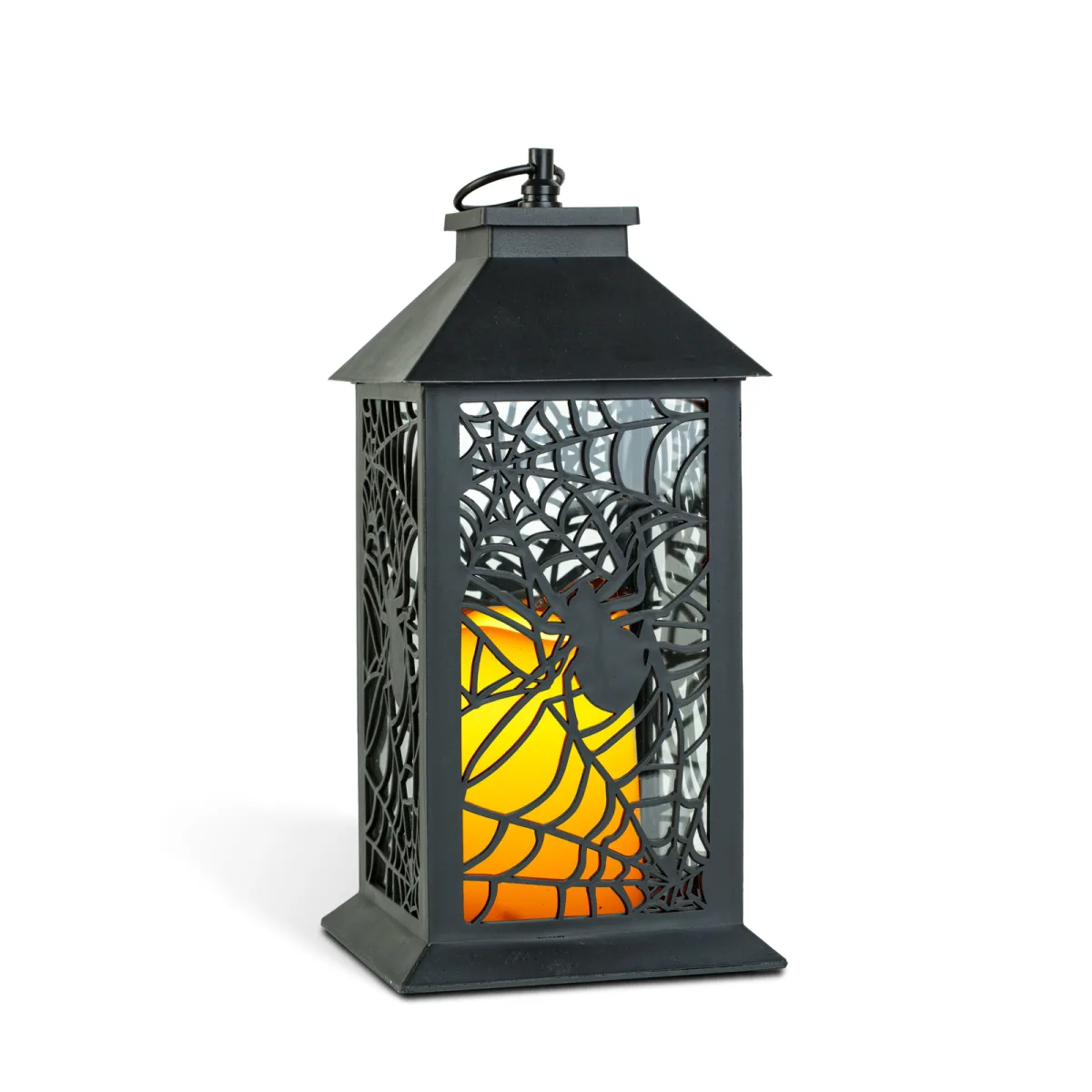 Felinar LED decorativ Halloween, model paianjen, efect flacara, 30 x 14 cm, negru - imagine 3