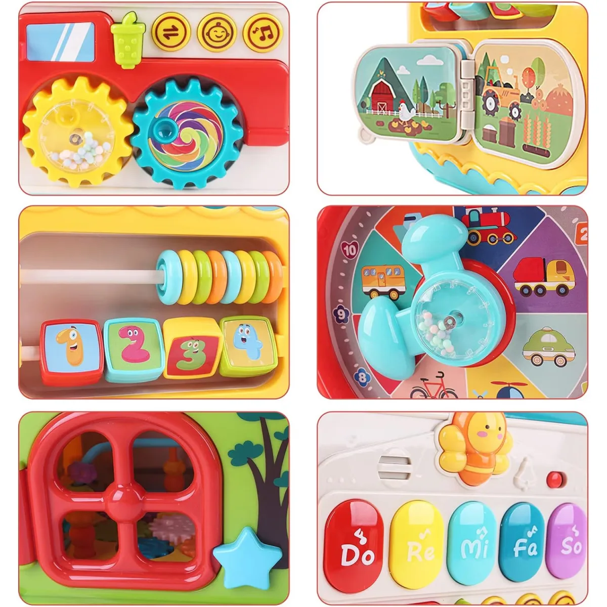 Cub Educativ Macvi® 6 in 1 cu Pian Labirint Bile Ceas si Jocuri Interactive Copii - imagine 5