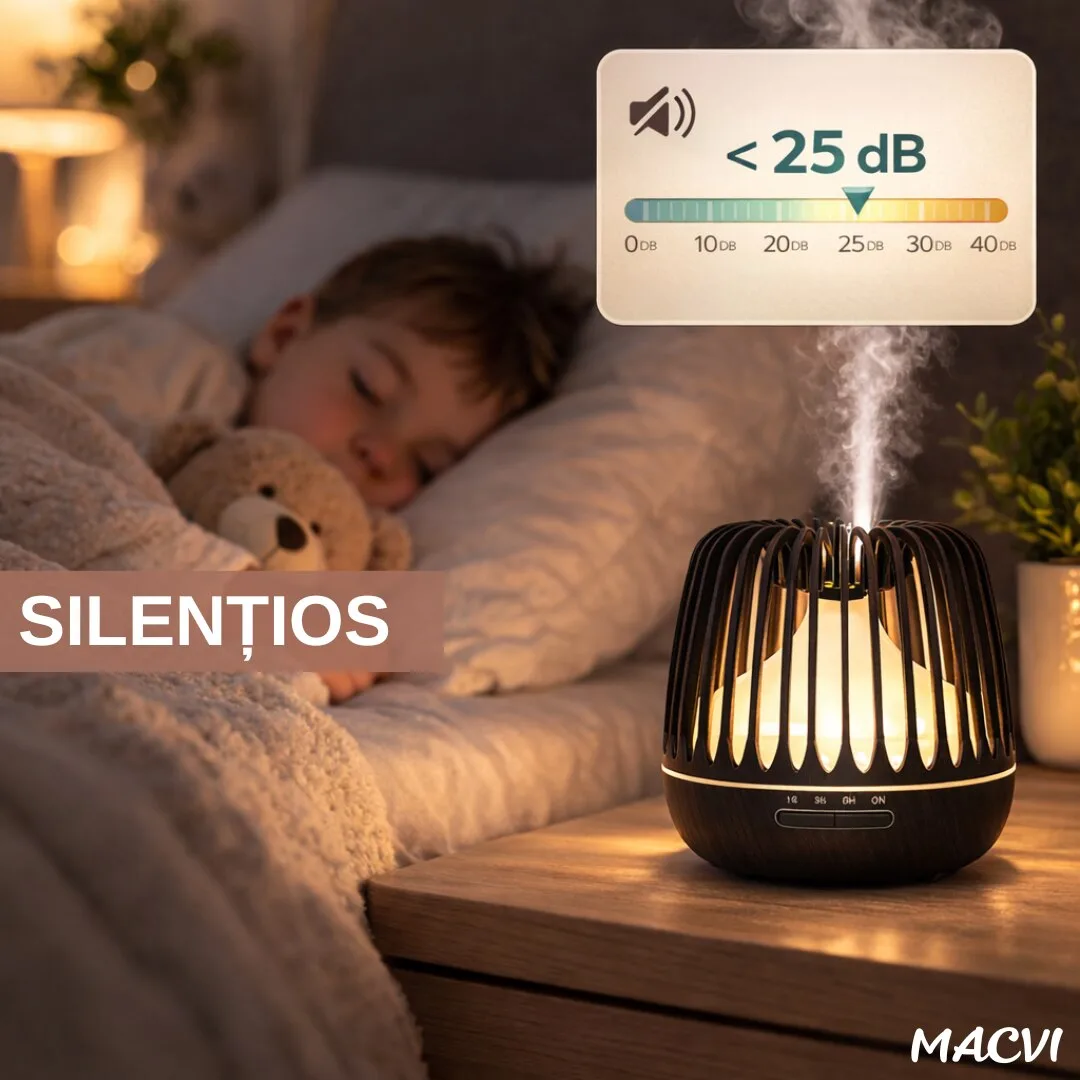 Difuzor Aromaterapie/Umidificator Macvi® cu Lampa 7 Culori, 500 ml, Culoare Negru - imagine 5