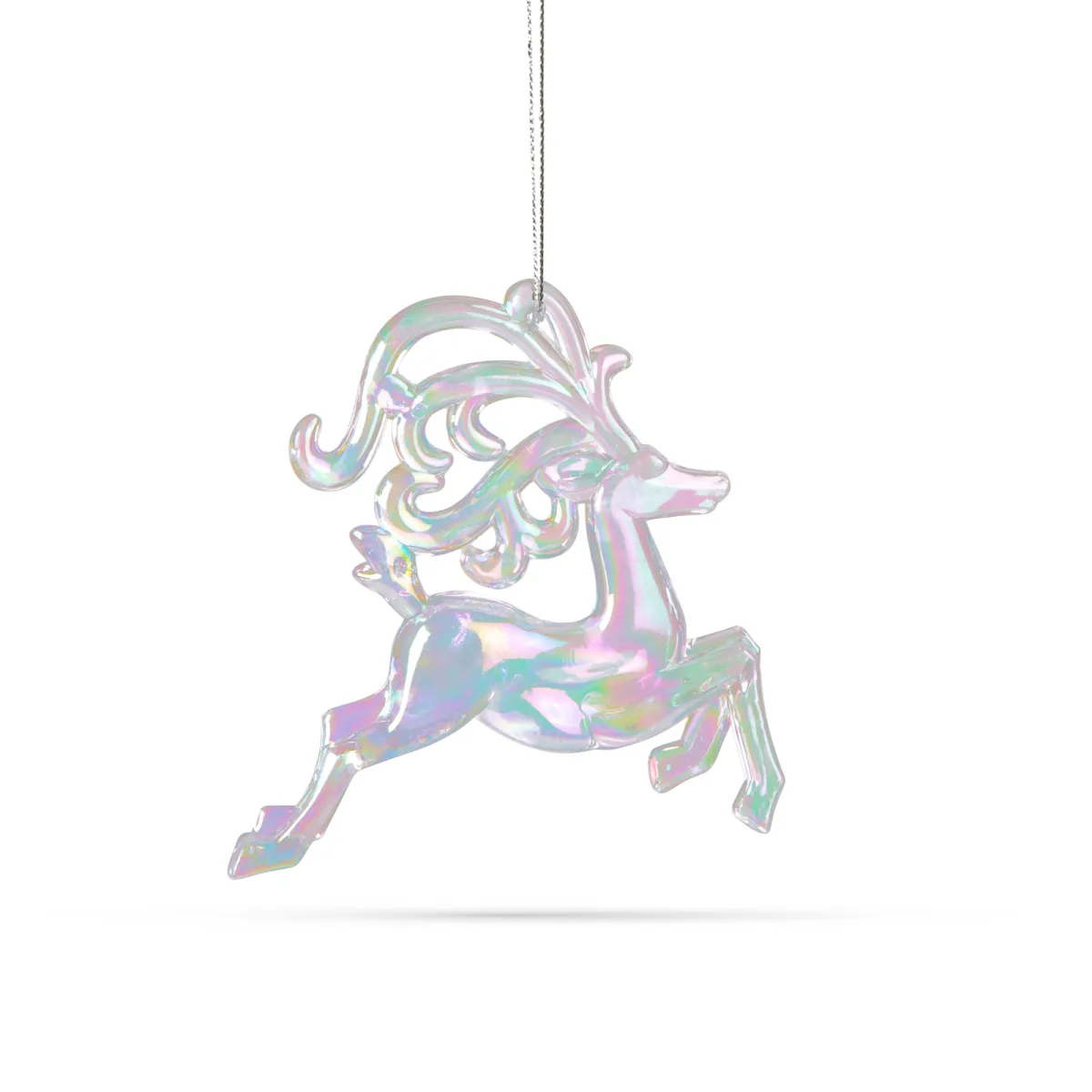 Decoratiune brad Craciun ren acril irizat 12 cm, ornament transparent multicolor - imagine 2