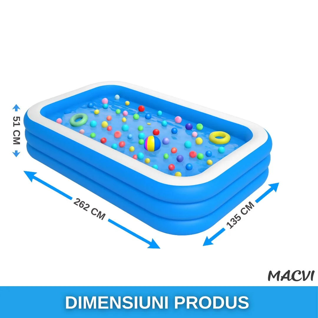 Piscina gonflabila Macvi® din PVC rezistent, 210×150×60 cm, 2-4 persoane, pereti grosi, design confortabil pentru gradina si curte - imagine 2