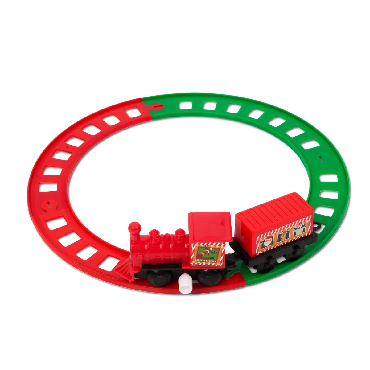 Tren Craciun mecanic cu sina 20 cm, rosu verde