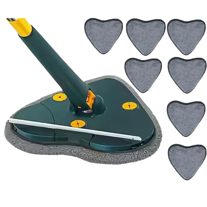 Mop cu Cap Inima Macvi® 360° Telescopic Curatare Usoara, 127 cm, Verde, Cap Rotativ si 7 Laveta Microfibra