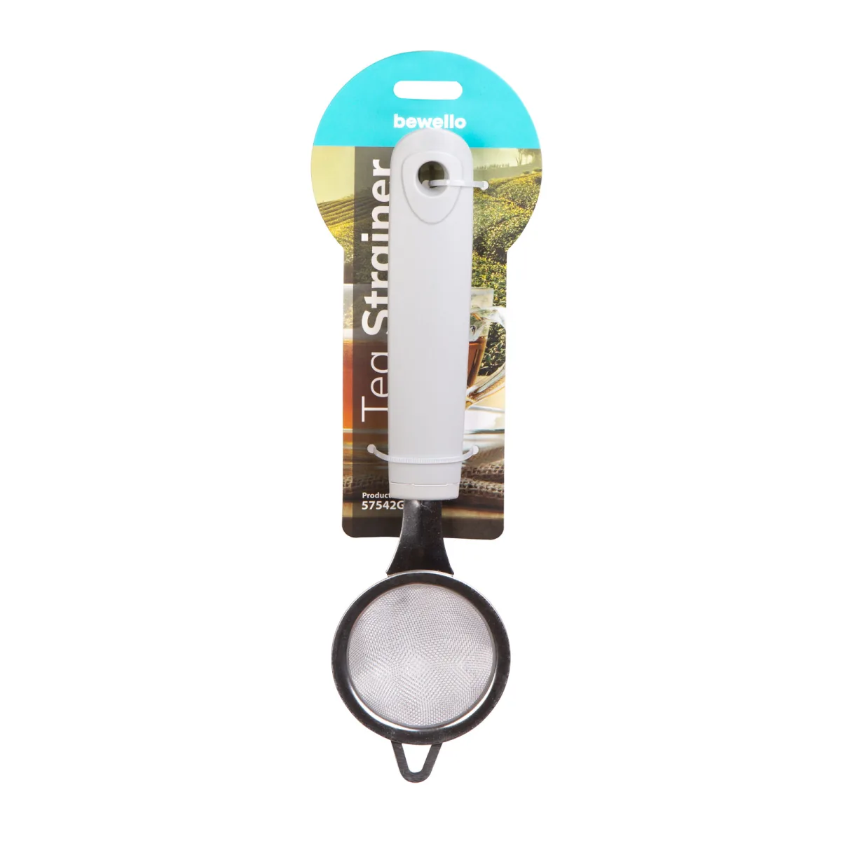 Filtru ceai inox 22 cm, cu maner, pentru infuzie perfecta, gri