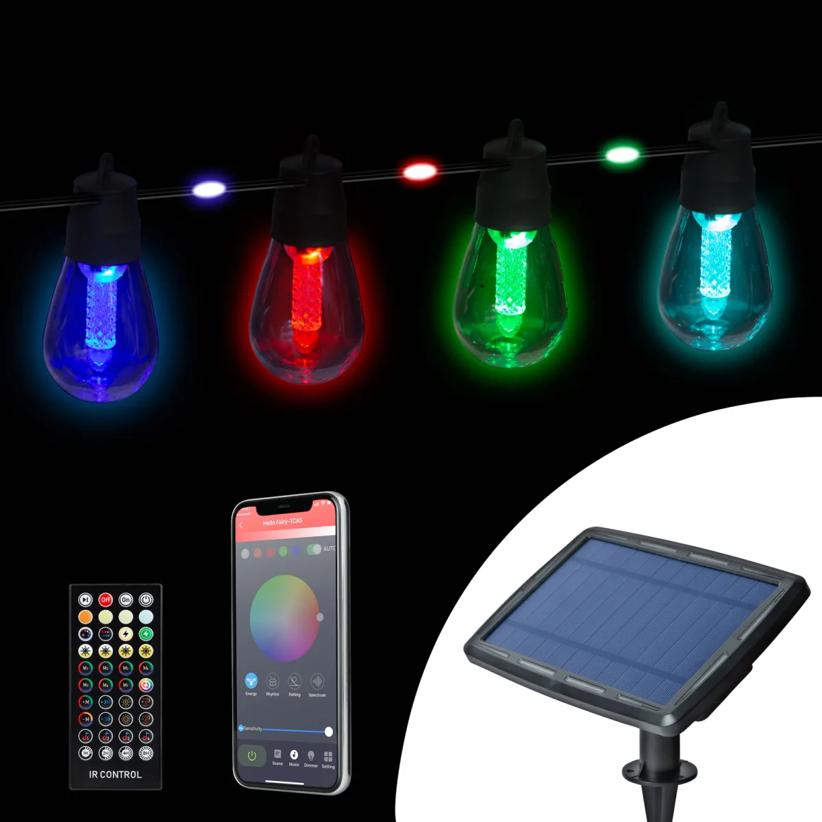 Sir luminos solar inteligent RGB 99 LED, 14.5 m, Bluetooth, control aplicatie, exterior IP65