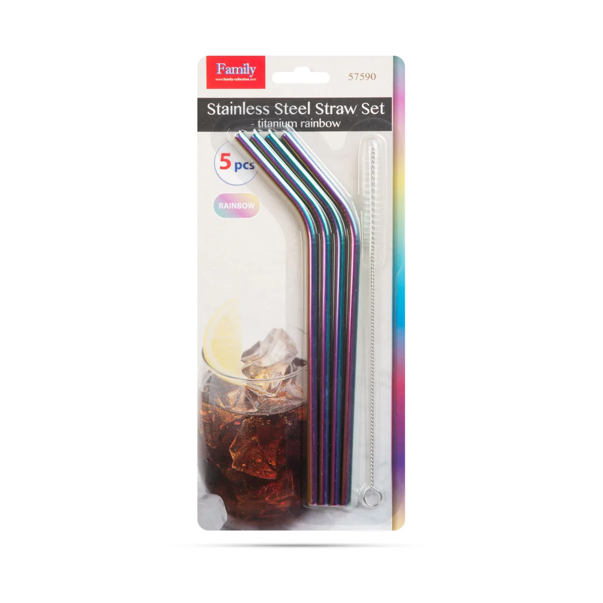 Set paie inox reutilizabile curcubeu 5 piese, perie curatare, eco - imagine 3