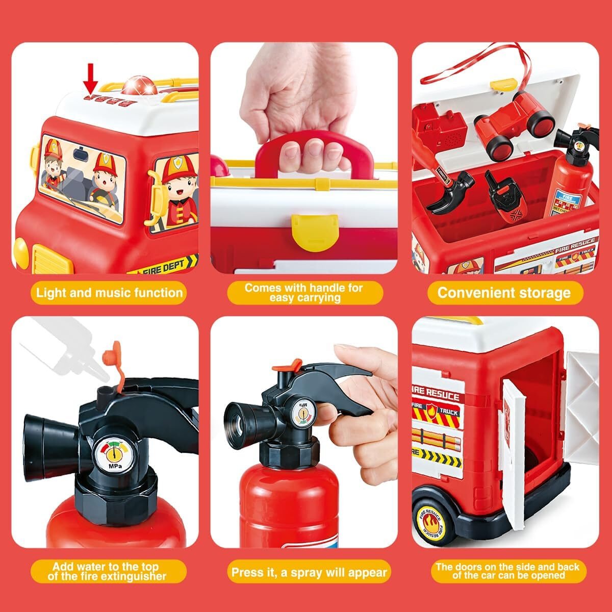Set Masina de Pompieri Rovo H355A, Stingator cu aburi, Sunete, Becuri, Masina electrica, accesorii incluse - imagine 3