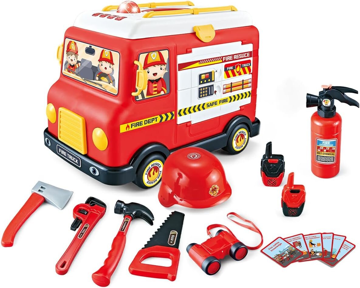 Set Masina de Pompieri Rovo H355A, Stingator cu aburi, Sunete, Becuri, Masina electrica, accesorii incluse