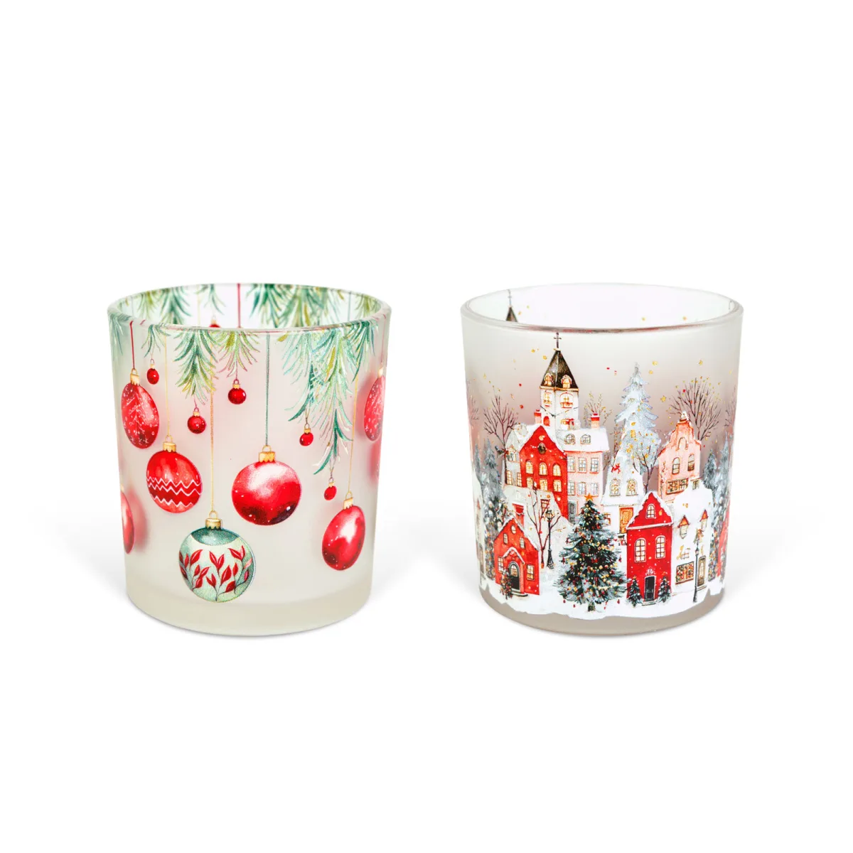 Suport lumanare de Craciun din sticla, pentru pastila tealight, 8 x 7 cm, 2 modele - imagine 2