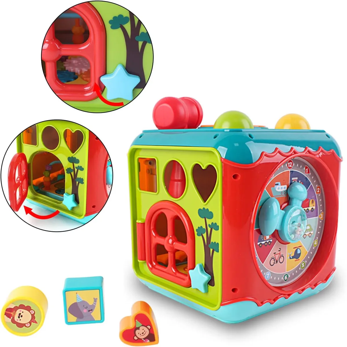Cub Educativ Macvi® 6 in 1 cu Pian Labirint Bile Ceas si Jocuri Interactive Copii - imagine 3