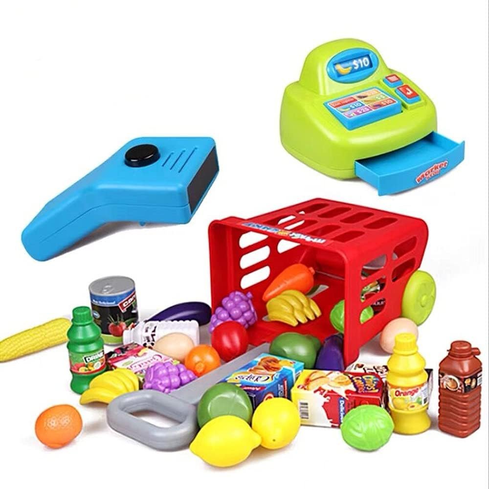set de cumparaturi tip supermarket rovo 85 pentru copii, jucarie interactiva, scanner, casa de marcat, cos de cumparaturi, lumini, sunete, inaltime 80 cm 3 Set de Cumparaturi Tip Supermarket Rovo 85 pentru Copii, Jucarie Interactiva, Scanner, Casa de marcat, Cos de cumparaturi, Lumini, Sunete, Inaltime 80 cm - imagine 3