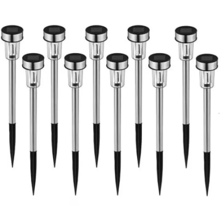 Set 10 tarusi metalici solari Macvi® de gradina din otel inoxidabil pentru iluminare decorativa