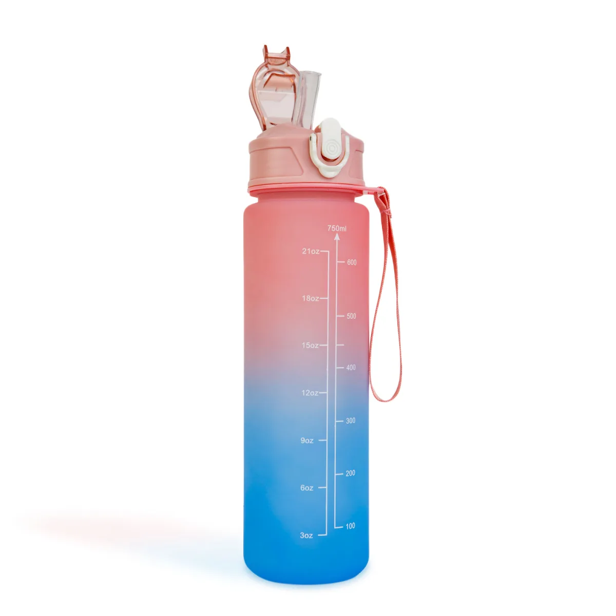 Bidon sport 750 ml, plastic opac degradé, capac etans, cu curea, multicolor - imagine 8