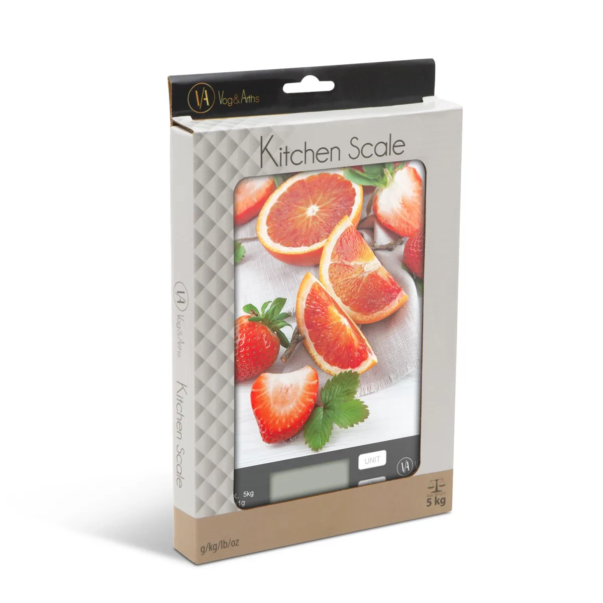 Cantar bucatarie digital, 5 kg, sticla, unitati g kg lb oz, baterie inclusa, design fructe - imagine 2